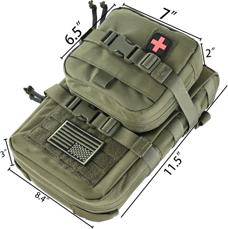 tactifans Tactical Mini Molle Hydration Pack,Molle Hydration Carrier with IFAK Pouch&US Flag&Med Patch,Hydropack for 2L Water Bladder - Image 2